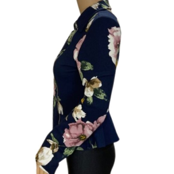 HAVE Navy Floral Stretch Blazer with Asymmetrical Zip - Picture 4 of 6